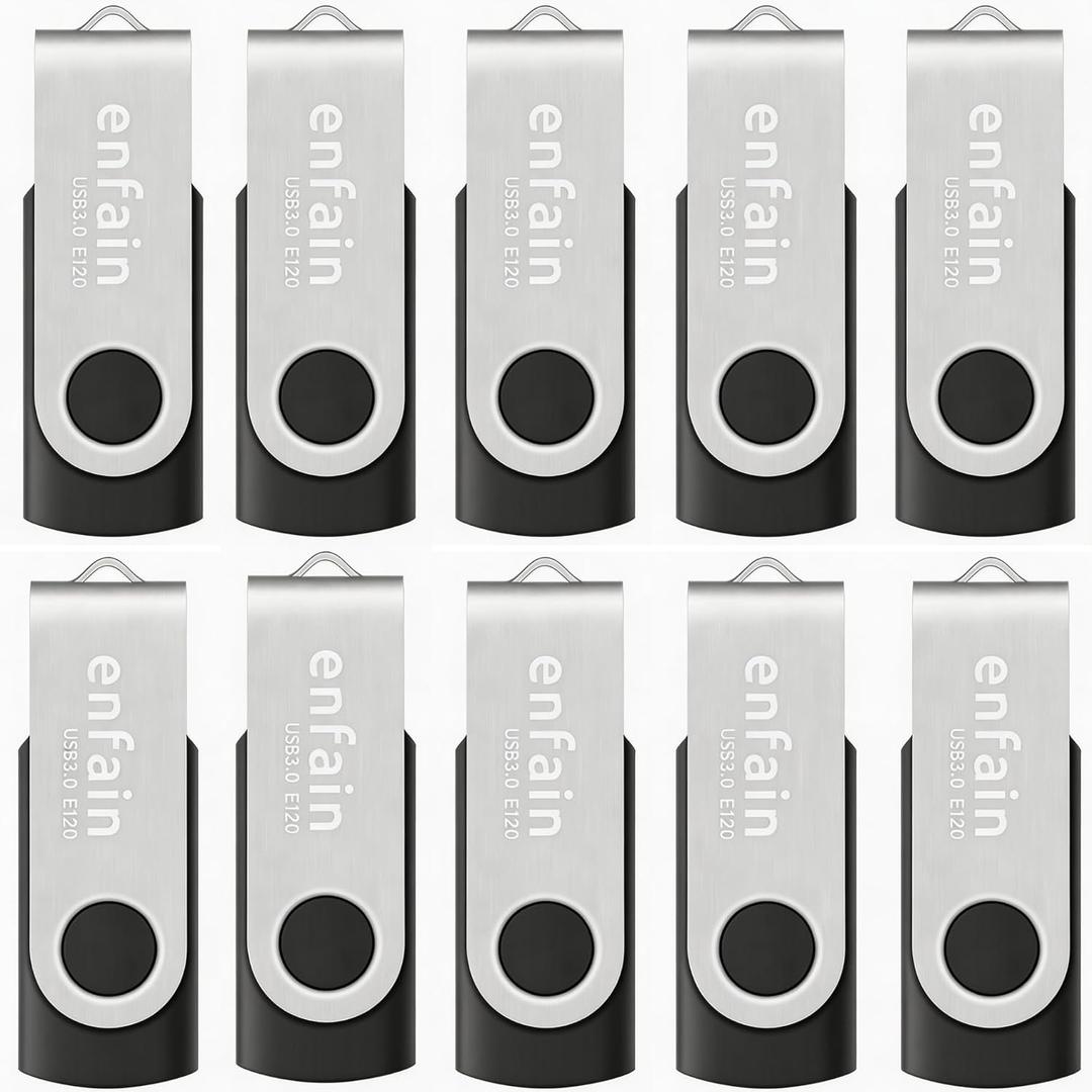 Enfain 16GB USB 3.0 Flash Drive 10 Pack, Black Thumb Drives Bulk, High Speed Data Storage Memory Sticks for PC Laptop Mac, for School Office Photo Music File Transfer