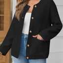Saodimallsu Women's Chunky Knit Cardigan Button Down Crewneck Long Sleeve Cropped Sweater with Pockets (Gray, M)