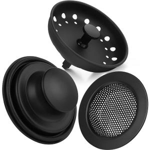 Kitchen Sink Drain Strainer 3 Pack Stainless Steel Sink Stopper, Anti-Clogging Kitchen Sink Drain Basket for Kitchen Sink Strainer Replacement Set (Black, 3 Pack)