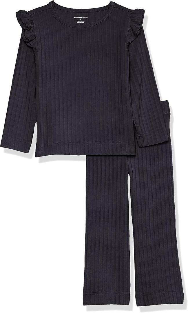 Amazon Essentials Girls and Toddlers' Wide-Rib Outfit Set, Pack of 2 (Small, Black)