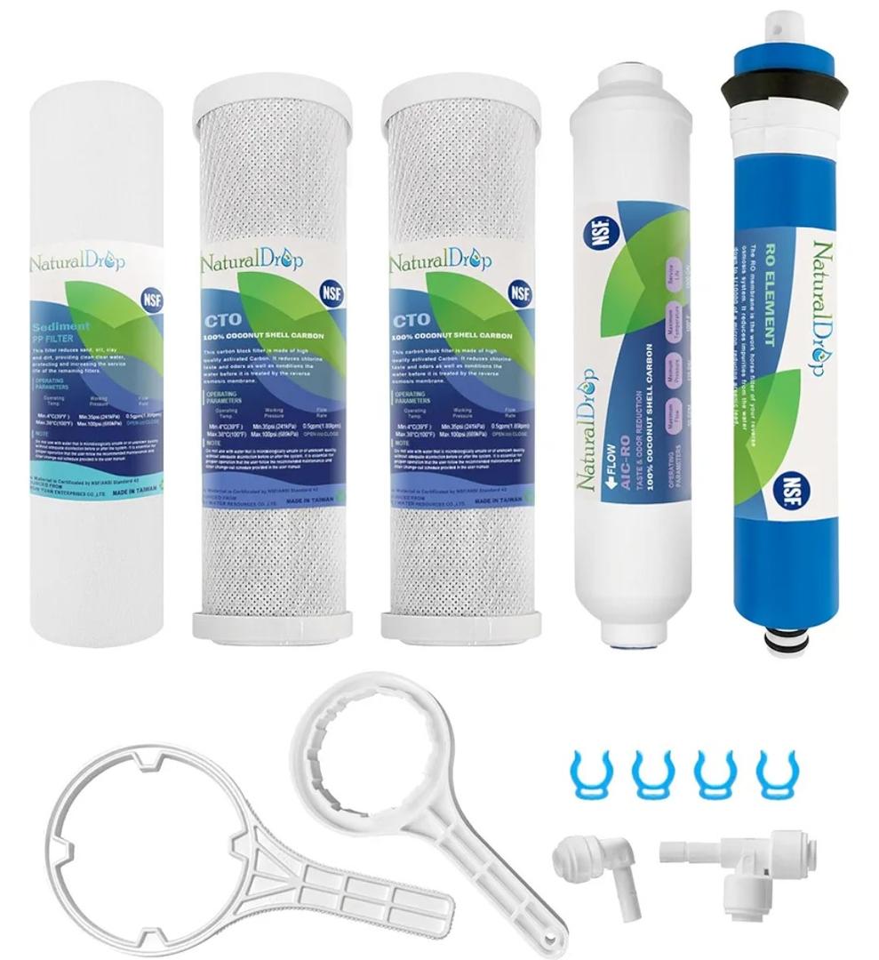 NSF Certified 5 Stage Reverse Osmosis RO Water Filters Replacement Set 100 GPD RO Membrane Standard 10 Inch Inline Water Filter with 1/4-Inch Quick-Connect