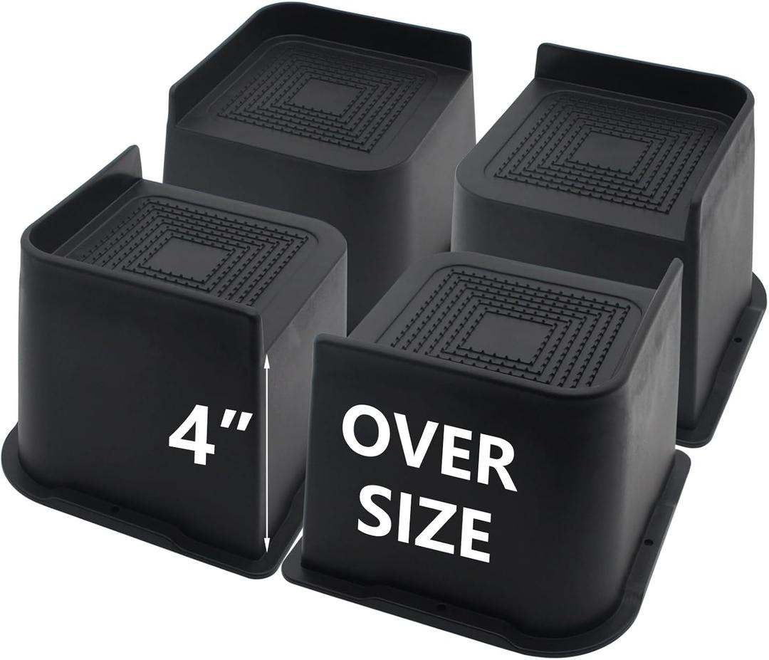 Bed Risers 4 inch Heavy Duty, 4 Pack Oversized Furniture Risers 6 inch, Black Bed Lifts Risers for Table, Sofa, Chair, Couch, Desk, Bed Frame Risers Supports Up to 6,500 Lbs