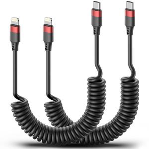 Lightning to USB C Cord Coiled, 2 Pack USB Type C to Lightning Cable PD Fast Charging Retractable USBC to Lightning Cable for iPhone 14 13 12 11 Pro Max Mini 10 8 7 Plus XR XS SE, AirPods, Car