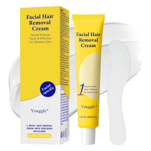 Facial Hair Removal For Women, Painless & Gentle Hair Removal Cream | Chin | Upper Lip | Cheeks for Sensitive Skin (5 Min, 7 Days) - 1.68Fl Oz