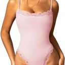 Navneet Women Sexy Lace Bodysuit Lace Trim High Cut Thong Spaghetti Strap Cami Bodysuit Going Out Tank Tops Body Suit Size L