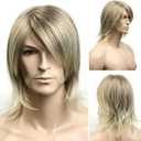 Kaneles Mens Blonde Wig Straight Side Part Natural Hair Replacement Synthetic Costume Halloween Hair Wigs