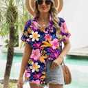 LOMON Women's Summer Hawaiian Shirts Floral Short Sleeve Button Down Shirts Hawaii Tropical Beach Tops Outfits (S)