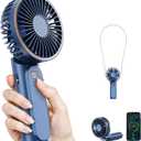 Portable Handheld Fan, 4000mAh, 180 Adjustable, 6 Speed Wind, USB Rechargeable Foldable Fan with Real-Time Electricity Display (Blue)