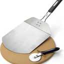 Cuisinart 3 Piece Pizza Grilling Pack, 13 Round Pizza Stone for Grill with Cutter and Foldable Stainless Steel Peel, Complete Set to Build Your Own Pizzas at Home