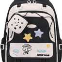 Girls Backpack Cute Star Bookbag for Elementary Middle School Kids Teens Kawaii Book Bag Preppy Y2k Aesthetic Back Pack 6-8 8-10 10-12 (Black)