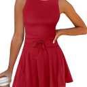 Caracilia Women's Tennis Mini Dresses 2025 Summer Sleeveless Built in Shorts Golf Athletic One Piece Active Romper Dress Red Medium