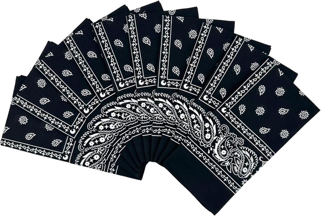 Vamqor 100% Cotton 10 Pack Fine Bandanas (Black)