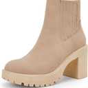 Syktkmx Womens Platform Chelsea Ankle Boots Lug Sole Chunky Block Heel Slip On Accordion High Top Western Booties