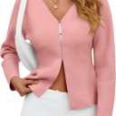 Saodimallsu Womens V Neck Sweater Blazer Peplum Long Sleeve Knit Open Front Split Cardigan Sweaters (Pink, L)