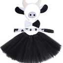 Dxhycc 5 Pieces Milk Cow Costume Set Cow Ears Headband Nose Tail Bowtie Tutu for Halloween Dress Up Animals Cosplay Set