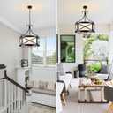 Modern Drum Chandelier for Dining Room, 6-Light Black Farmhouse Chandeliers | With White Linen Fabric Shade, 19.7" Round Pendant Light Fixture Adjustable Hanging Lights for Living Room Kitchen Entryway