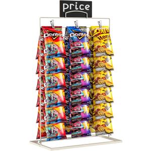 TJ.MOREE Chip Rack Display Stand, Chip Bag Holder for Party Display 3-Row 48 Clips Countertop Snack Hanger, Snack Retail Display Rack (White)