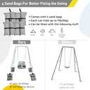 FUNLIO Toddler Swing with Foldable Metal Stand for Toddlers Aged 1~10 Years, 3-in-1 Baby Swing Set with 4 Sandbags for Backyard/Indoor/Outdoor Play, Easy to Assemble & Store, Grey