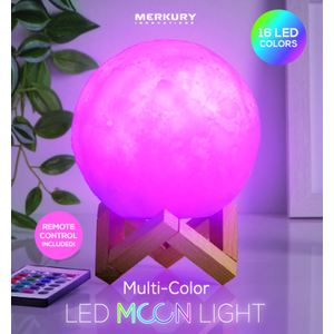 MK RGB MOON LAMP W/WOOD STAND & REMOTE, 16 Led Colors