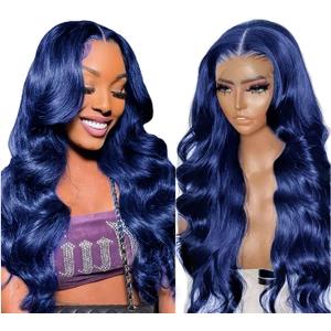Colorful Bird Dark Blue Lace Front Wigs Human Hair Body Wave 13x4 HD Lace Frontal Wigs 10A Glueless Wigs Human Hair Pre Plucked with Baby Hair Navy Blue 150% Density 22 Inch