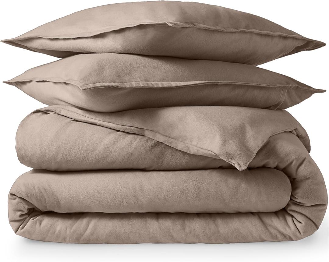 Bare Home Flannel Duvet Cover Set - Full - 100% Cotton, Velvety Soft Heavyweight Premium Flannel, Double Brushed - Includes Sham Pillow Covers (Full, Taupe) (04 - Taupe (No Comforter))