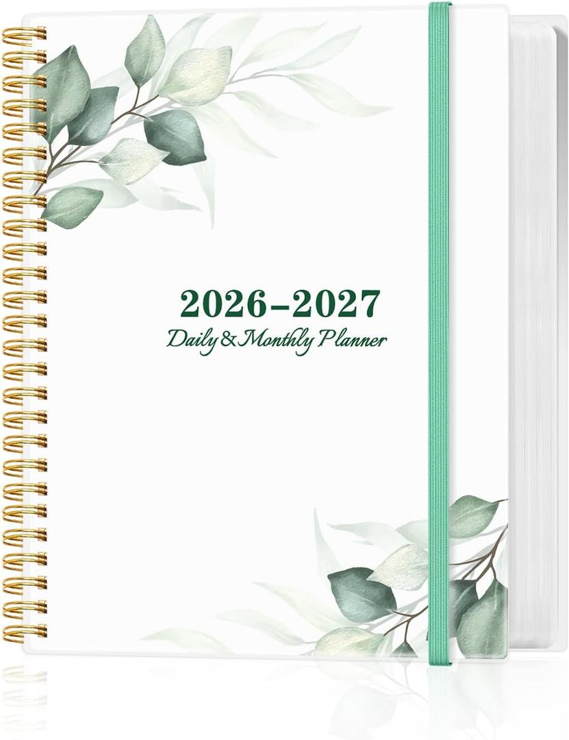 2026-2027 Daily & Monthly Planner Calendar - Daily Planner Calendar One Page Per Day from July 2026 to June 2027, Flexible Cover, 7" x 10", Storage Pocket, Green Leaf