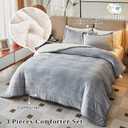 3-Layer Luxury Flannel Fleece Thick Bed Blanket Full Queen Size, Soft Plush Velvet Sherpa Blanket with 2 Pillow Shams Heavy Warm for Winter, Breathable n Washable, Gray