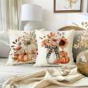 Fall Pillow Covers 18x18 Set of 4, Pumpkin Sunflower Decorative Holiday Autumn Harvest Throw Pillow Case for Soft Living Room Bedroom Decor (Style 01)