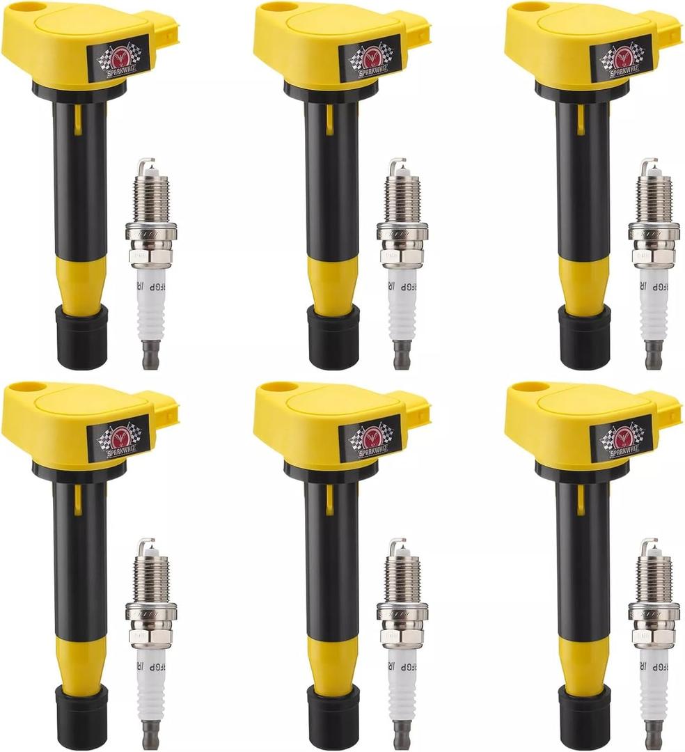 SPARKWHIZ Ignition Coil Pack UF242 & Iridium Spark Plugs 7098, Compatible with Honda Accord Odyssey Pilot Acura TL CL RL Saturn 3.0L 3.2L 3.5L V6, Replacement for GN10168 C-511 C1221/C1462 90919-02247