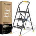 Step Ladder Foldable Folding Stool - for Home Adults Kitchen 3 Stepping Extension Tall Heavy Duty with Handrails - Closet Stepstool Stair Ladders Extendable Stepladder for Indoor House 600Lbs