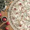 jinchan Eden Floral Round Rug 6ft Area Rug Washable Vintage Soft Non-Slip Distressed Red Green 6' Circle Carpet Low Pile Accent Rug for Living Room Dining Room Bedroom Home Office
