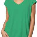 Hantaostyle Womens Summer Tops Short Cap Sleeve Casual V Neck T Shirts Loose Fit Flowy Solid Color Blouse Tank Tees Tees S Green (Green, S)