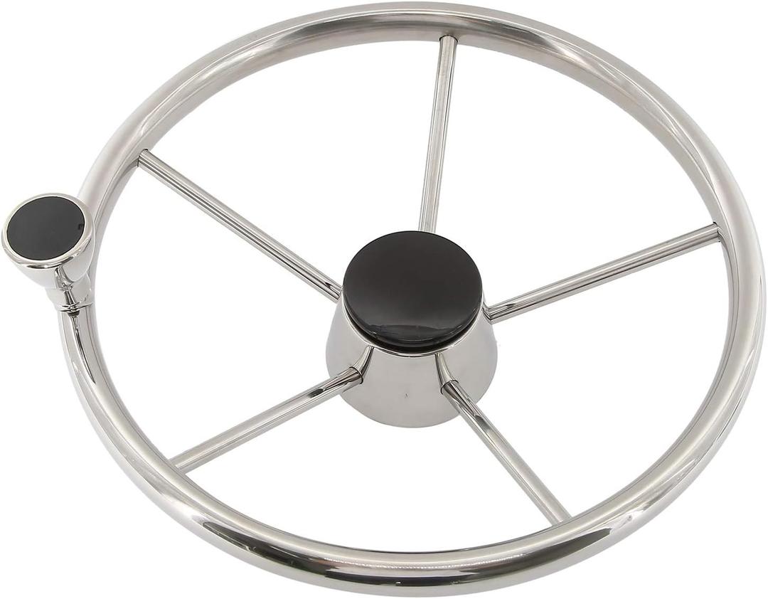 NovelBee 5 Spoke Dia.13-1/2" Stainless Steel Boat Steering Wheel with Control Knob and Cap