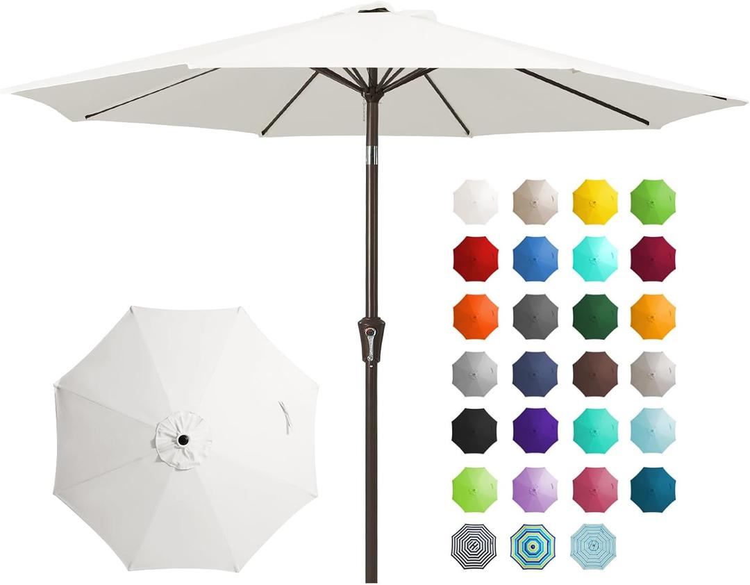 JEAREY 9FT Outdoor Patio Umbrella Outdoor Table Umbrella with Push Button Tilt and Crank, Market Umbrella 8 Sturdy Ribs UV Protection Waterproof for Garden, Deck, Backyard, Pool (Creamy-white)