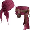 KOTORA Pirate Costume Head Scarf Bandana Hat Waist Sash Medieval Belt Pouch Golden Coin Purse Festival Dress Accessroy