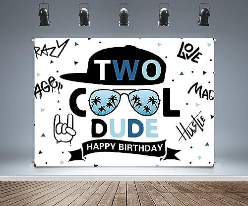 DIZHI Two Cool Party Decorations for Boys Happy 2nd Birthday Backdrop Supplies Cool Kids Sunglasses Theme Banner Photo Shoot Props Baby Shower Decor 7x5ft