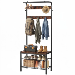 4-in-1 Coat Rack Hall Tree with Shoe Bench, Shoe Storage, Removable Hooks, Hangi