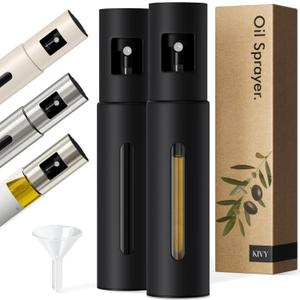 KIVY Glass Oil Sprayer Set of 2 for Cooking, Salads, BBQs & Airfryer  Innovative Spray with Portion Control - Oil Spray Bottle with Stainless Steel Body - Olive Oil Sprayer - Cooking Oil Mister (Black)