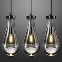 Raindrop Pendant Lights Kitchen Island Teardrop PlatingBlack Hanging Light Fixtures Clear Solid Glass Pendant Light Modern Chandeliers for Dining Room Porch Corridor Living Room(Black 3-Pack)
