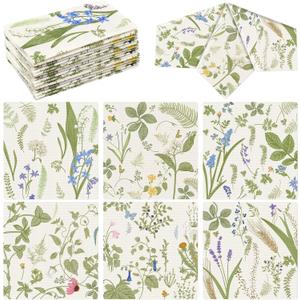 6 x Frienda 12 Pcs Wildflower Cocktail Coaster 6'' x 6" Spring Floral Reusable Fabric Coaster Washable Square Dinner Towel for Drink Coffee Bridal Shower Bachelorette Party Decoration