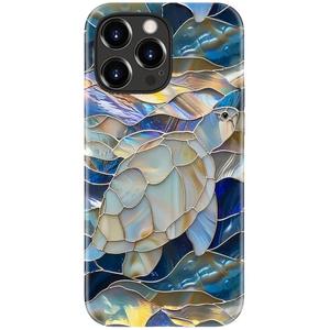 DorisMax for iPhone 13 Pro Case - Wireless Charging Compatible - Dual-Layer Hard Shell + Silicone Cover - Shockproof Protective Phone Case with Stylish Designs for Women - Abstract Sea Turtle