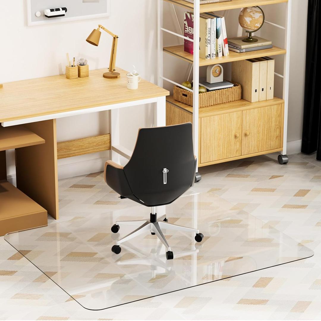 Glass Chair Mat Heavy 1/5" Thick Premium Tempered Glass Duty Hard Glass Chair Mats -for Office Chair on Carpet or Hard Floor with 4 Anti-Slip Pads 48" x 36"