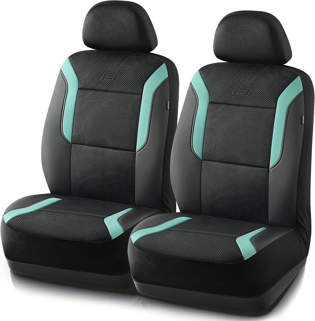 Skechers Memory Foam Car Seat Covers, Air Cool Mesh Thick Seat Covers, Car Seat Covers Front Seats Airbag Compatible, Automotive Comfort Protection for Most Cars, Van, Trucks, SUVs, Green