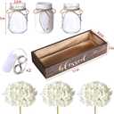 Farmhouse Mason Jar Table Centerpiece with White Hydrangea Flowers, Lighted Artificial Floral Arrangement with Wood Tray, Rustic Table Decor for Kitchen Coffee Table Living Room Home