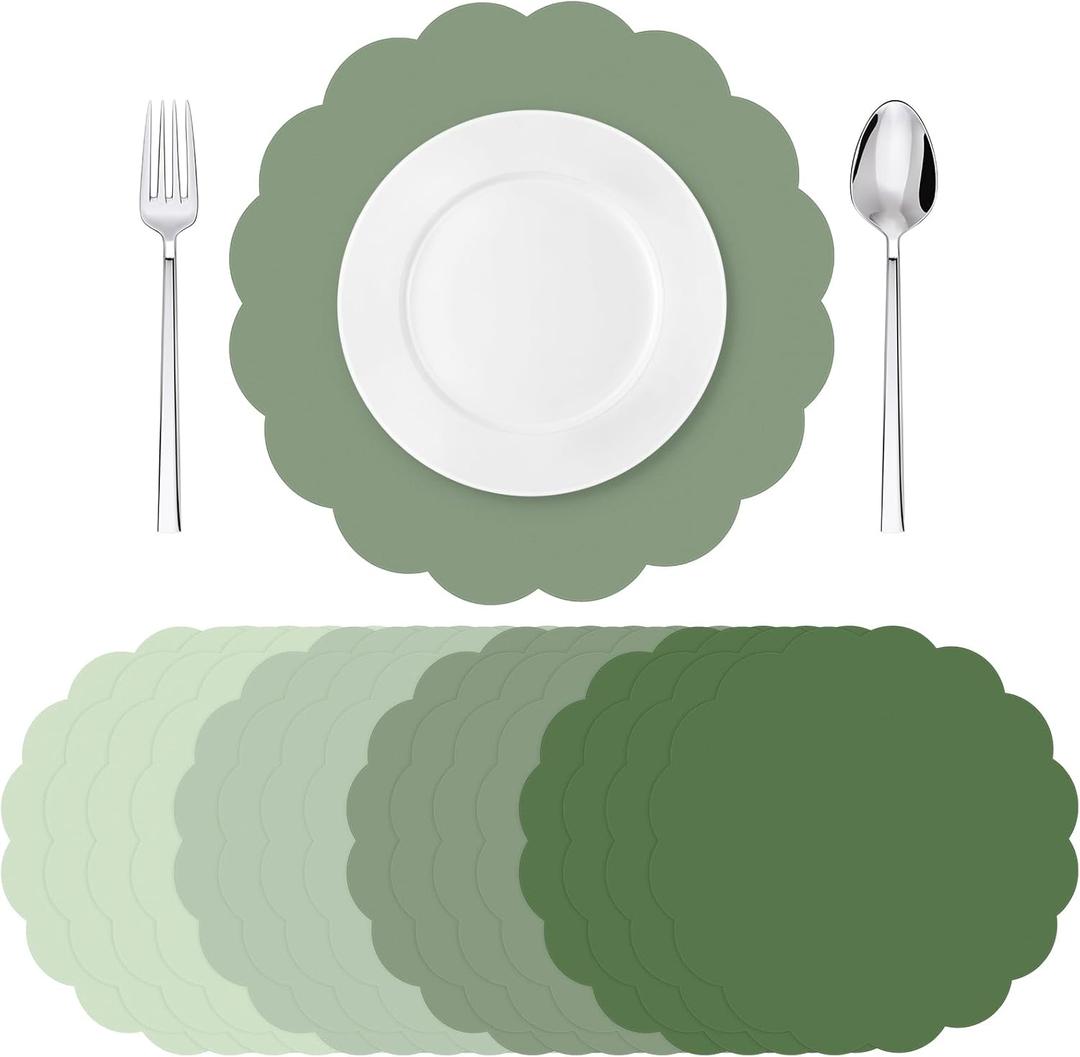 Tinlade 80 Pcs Sage Green Paper Placemats 13.5 Inch Sage Green Disposable Place Mats Decorative Round Table Placemats for Wedding Banquet Bridal Shower Birthday Party Supplies Dining Tableware Decor