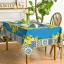 Horaldaily Summer Tablecloth 6084 Inch Rectangular, Blue Yellow Lemon Vintage Pattern Washable Table Cover for Party Picnic Dinner Decor