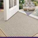 DEXI Ultra Thin Door Mat Indoor Entrance 32x48, Non Slip Rubber Backed Entryway Mats Dirt Trapper, Low Profile Front Doormat for Inside Entry, Patio, Porch, Beige and White