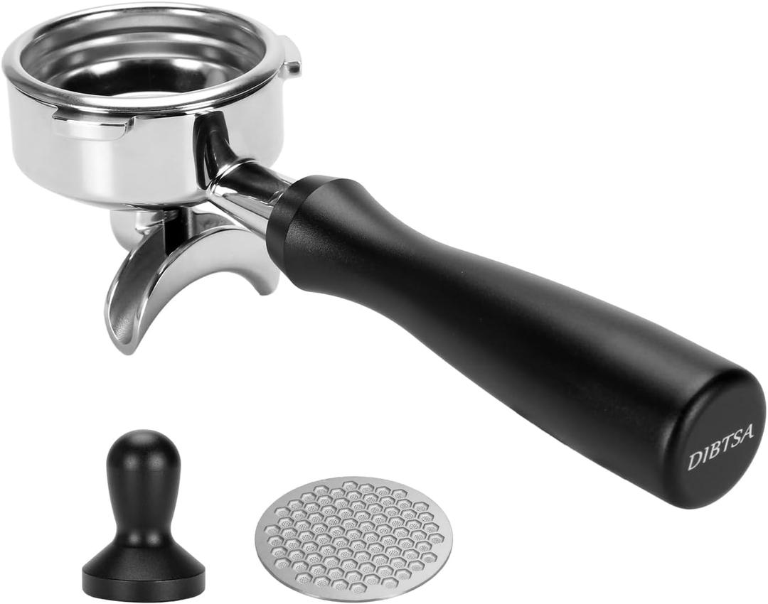 58mm Portafilter 3 Ears Double Spout Compatible with Barsetto BAE01, BAE02, Included 304 Stainless Steel Filter Basket and Puck Screen, Anodized Aluminum Handle Black