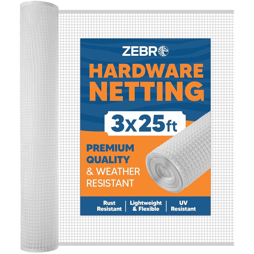 ZEBRO Plastic Hardware Mesh Screen & Fence Roll (3' x 25' - White) for Balcony, Patio & Porch - Safety Barrier to Protect Pets & Kids Around the Home