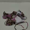 Verdusa Women's 4 Piece Cheetah Floral Halter Bikini Set Tie Back Swimsuit with Cover Up Skirt and Bandana Scarf (Medium, Purple)